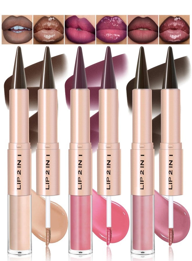 Noerrors 3pcs Lip Combo Sets for Black Women, 2 in 1 Dual-End Lip Liner and Gloss Kit, Nude Brown Pink Lips Liner Combo Moisturizing Plumping Ombre Gradual Lips Makeup #Set A - Image 1